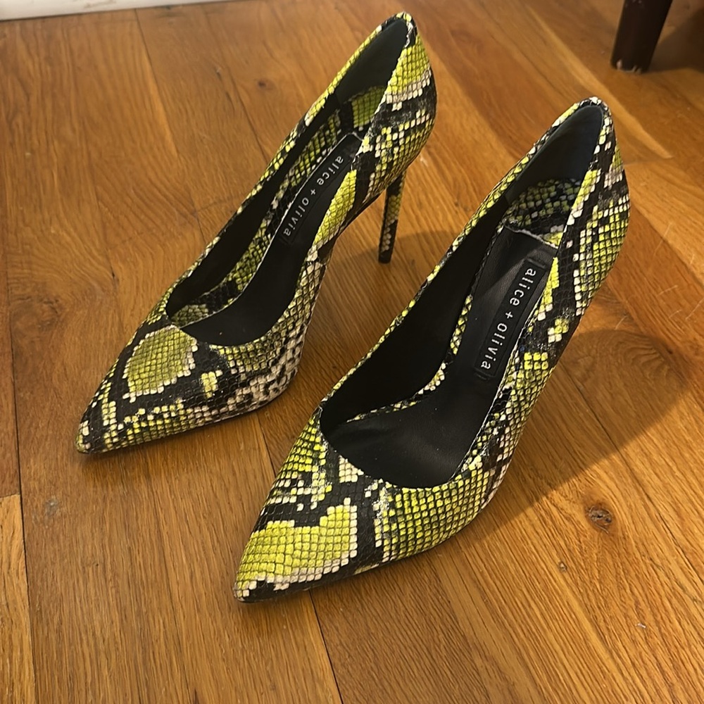 Alice + Oliva leather snake heels
